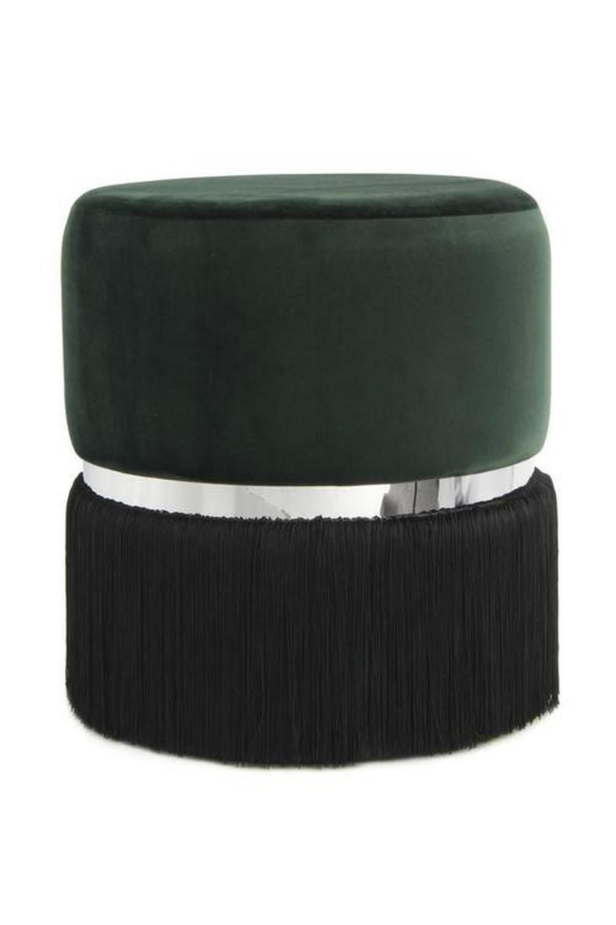 HOCKER Samt Schwarz, Silberfarben, Dunkelgrün  - Dunkelgrün/Silberfarben, Basics, Textil/Metall (41/44,5/41cm) - Kayoom