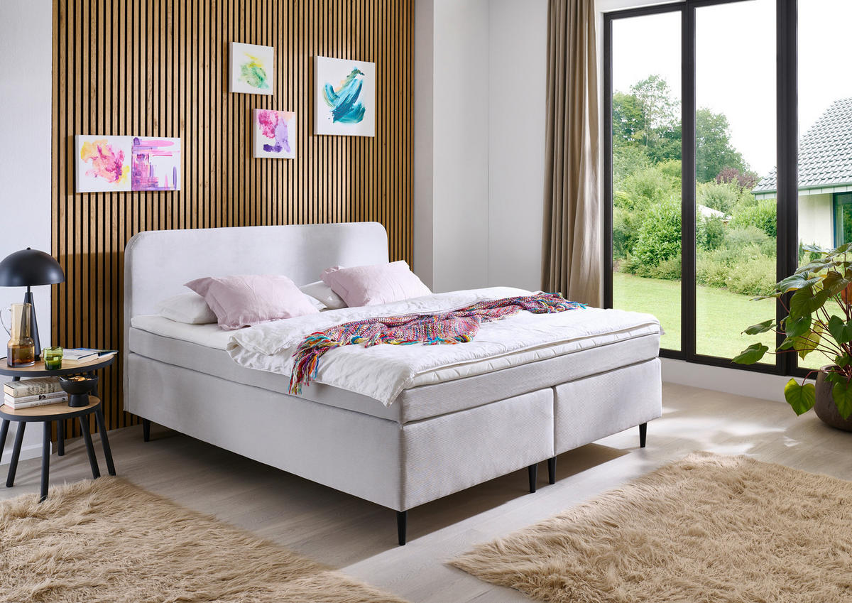 BOXSPRINGBETT 180/200 cm  in Hellgrau  - Hellgrau/Schwarz, KONVENTIONELL, Holz/Textil (180/200cm) - Boxxx
