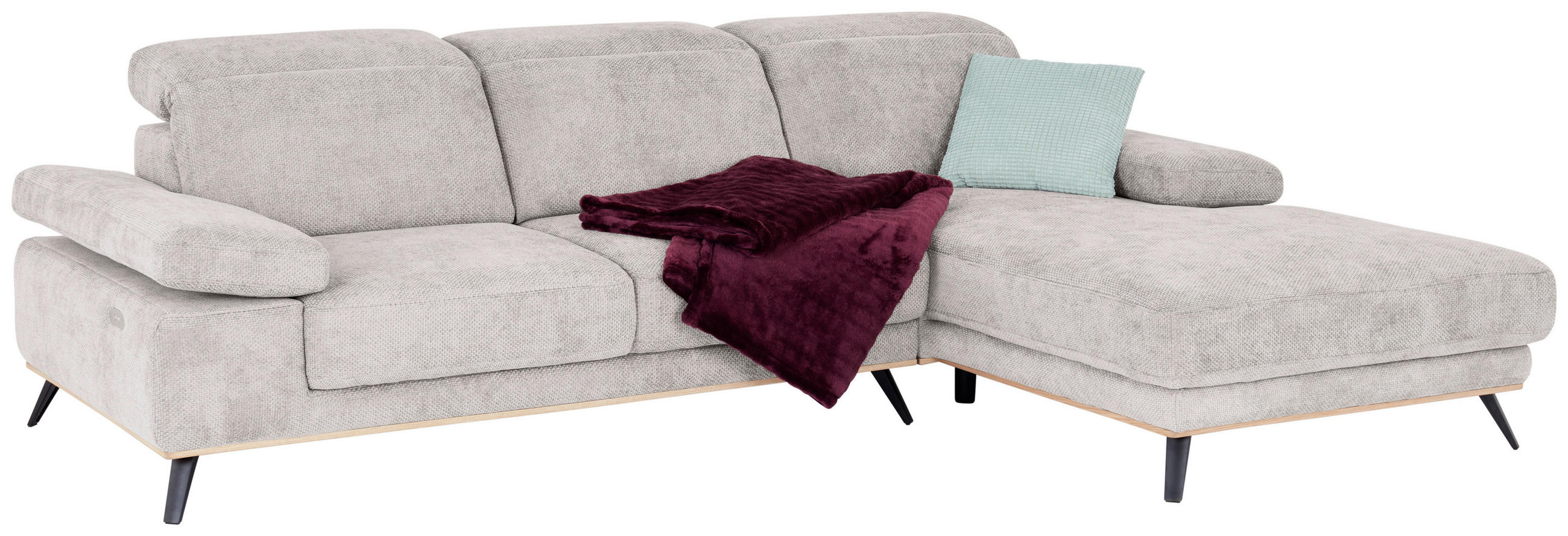ECKSOFA ROYCE Perlmutt Struktur  - Perlmutt/Schwarz, MODERN, Textil/Metall (283/194cm) - MID.YOU