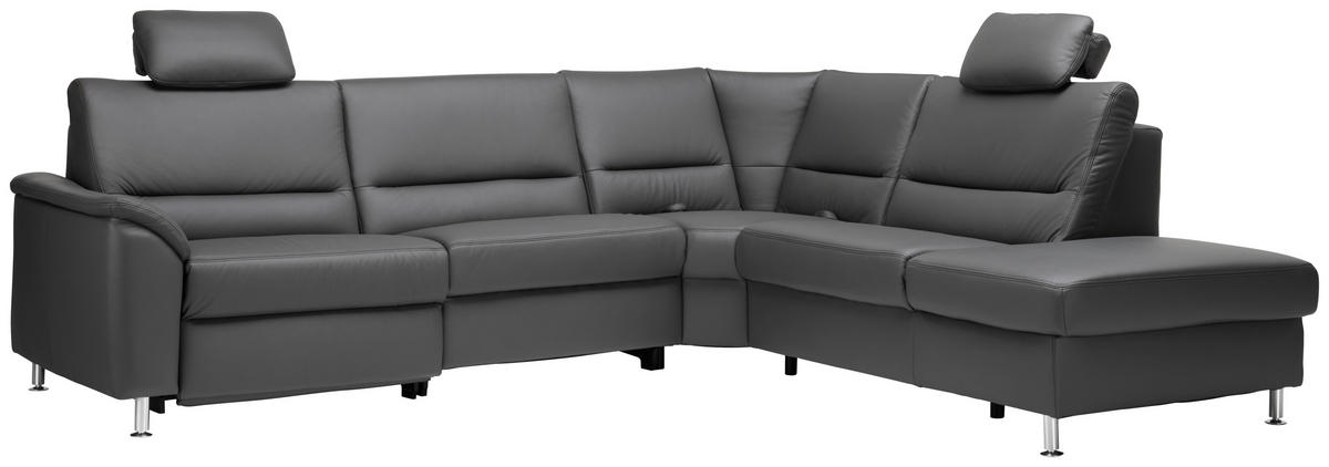 ECKSOFA in Echtleder Grau  290/249 cm  - Alufarben/Grau, KONVENTIONELL, Leder/Metall (290/249cm) - Beldomo Premium