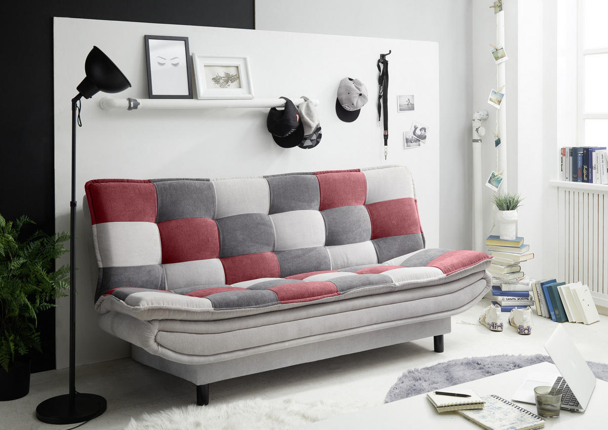 SCHLAFSOFA in Mikrovelours Silberfarben, Beere, Dunkelgrau  - Beere/Dunkelgrau, Basics, Kunststoff/Textil (188/90/89cm) - MID.YOU