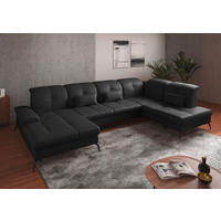 WOHNLANDSCHAFT Schwarz Echtleder  - Schwarz, KONVENTIONELL, Leder/Metall (185/357/231cm) - Sit & More