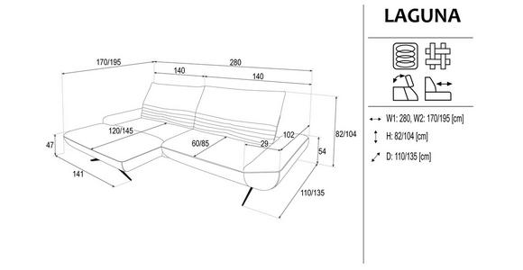 ECKSOFA  in Chenille Grau  170-195/280 cm  - Schwarz/Grau, Design, Textil/Metall (170-195/280cm) - Dieter Knoll