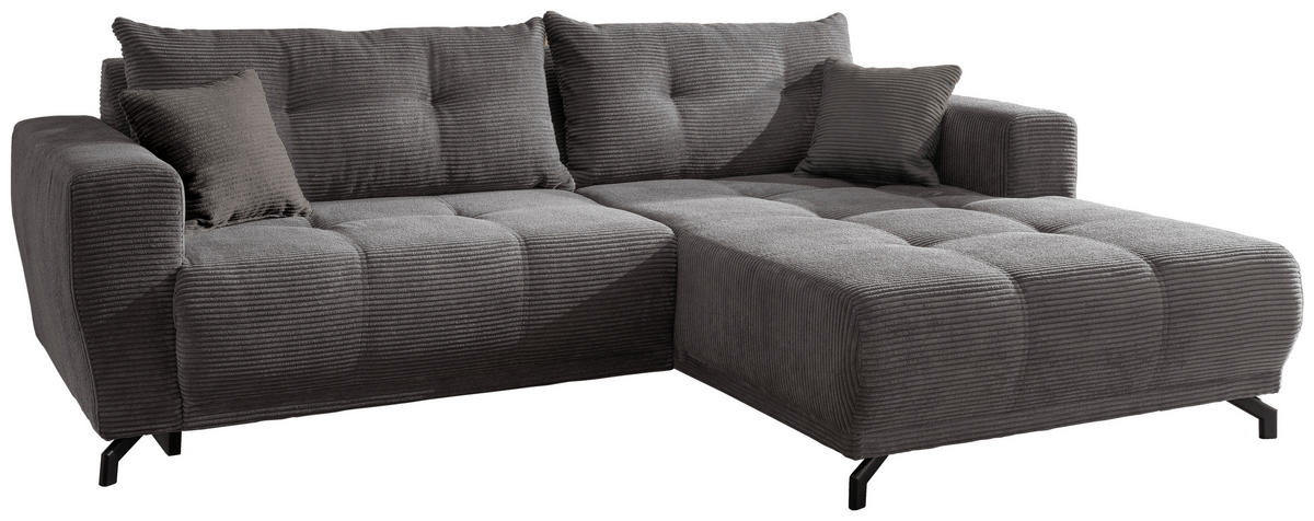 ECKSOFA in Cord Grau  - Schwarz/Grau, Modern, Holz/Textil (246/177cm) - MID.YOU