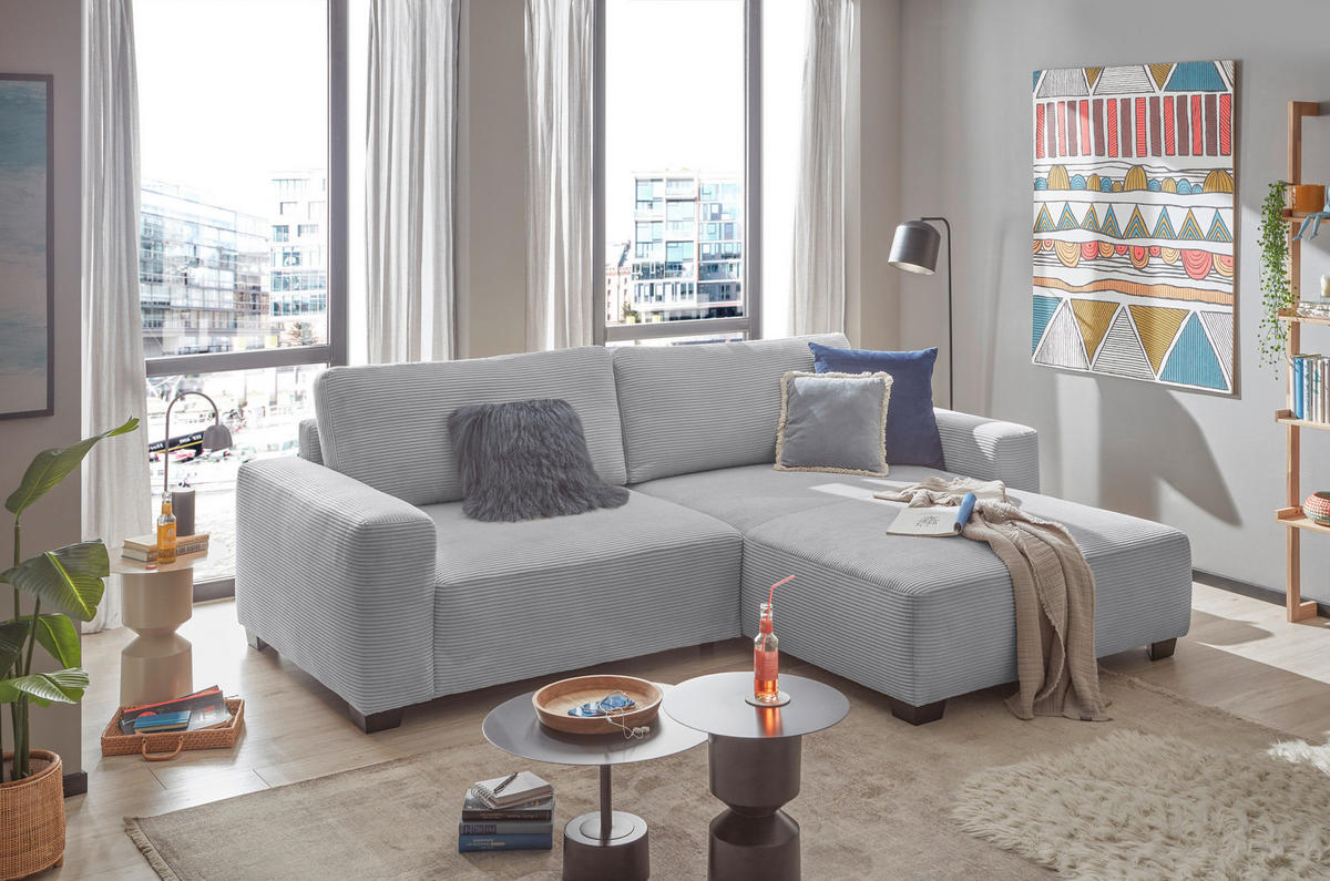 ECKSOFA Hellgrau Cord  - Hellgrau/Schwarz, MODERN, Kunststoff/Textil (282/192cm) - Livetastic