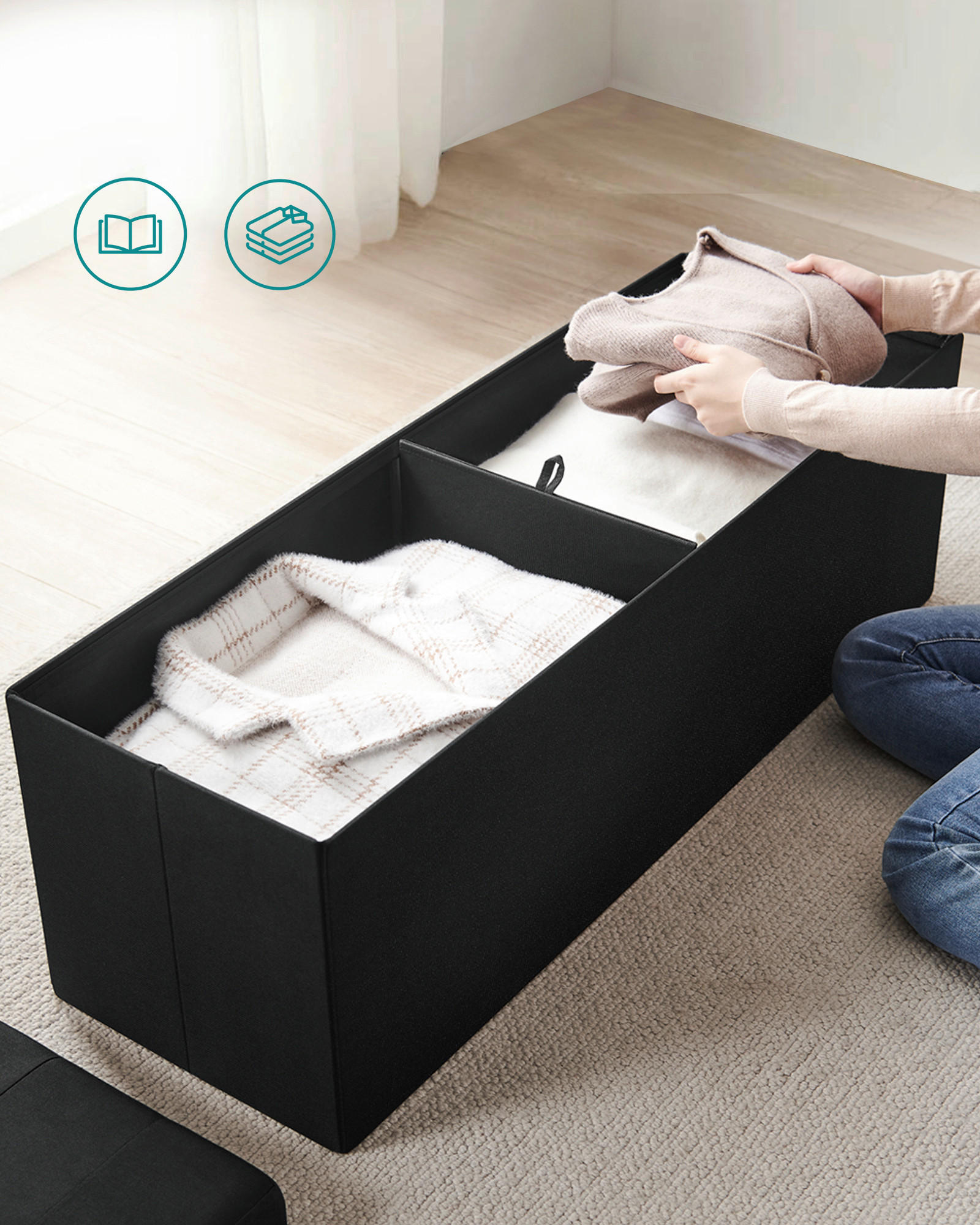 TRUHENBANK 110/38/38 cm Leinenoptik Schwarz  - Schwarz, Basics, Textil (110/38/38cm)