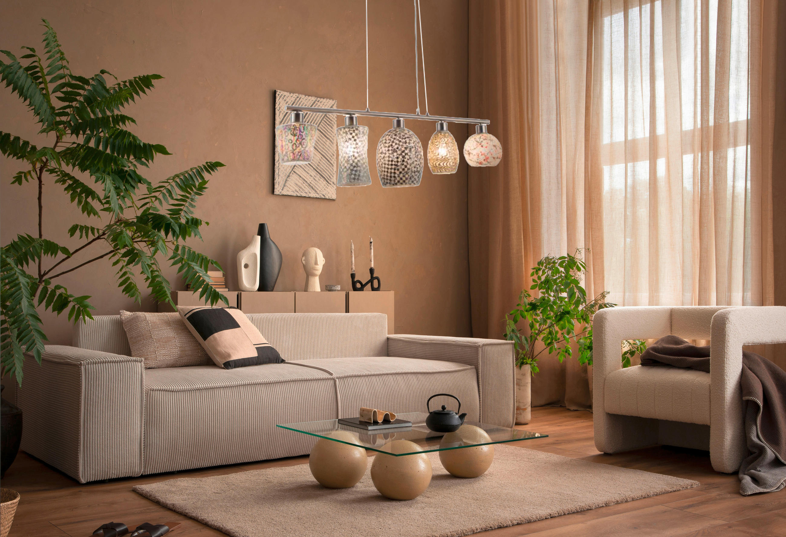 HÄNGELEUCHTE 90/17,5/150 cm  - Multicolor/Nickelfarben, KONVENTIONELL, Glas/Metall (90/17,5/150cm) - Globo