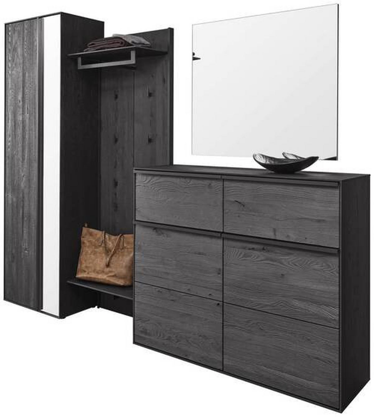 GARDEROBE 4-teilig  in 235/196/39 cm  - Anthrazit, Design, Glas/Holz (235/196/39cm) - Johann Jakob