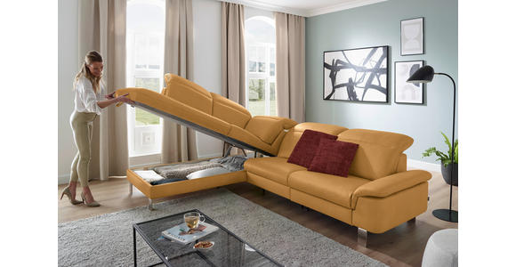 ECKSOFA in Echtleder Senfgelb 233/309 cm - Edelstahlfarben/Senfgelb, Design, Leder/Metall (233/309cm) - Dieter Knoll
