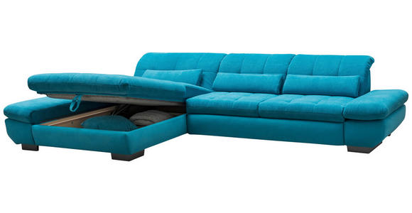 ECKSOFA Türkis Mikrofaser Kopfteilverstellung  - Türkis/Schwarz, Design, Textil/Metall (341/204cm) - Xora