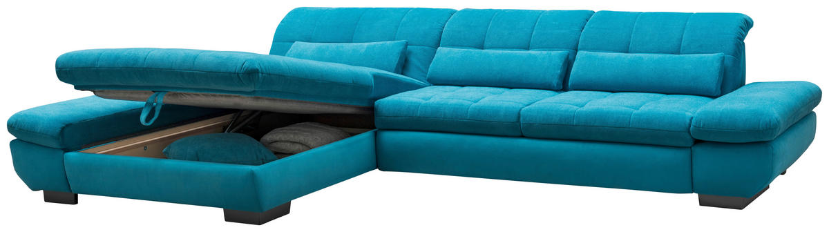 ECKSOFA Türkis Mikrofaser Kopfteilverstellung  - Türkis/Schwarz, Design, Textil/Metall (204/341cm) - Xora