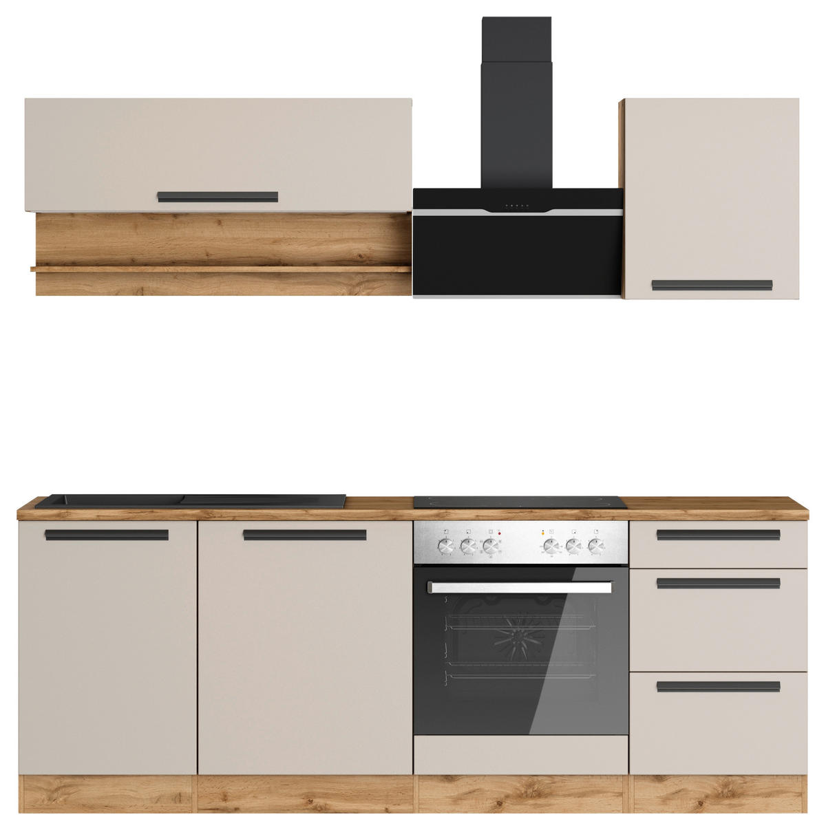 KÜCHENBLOCK Aveiro 220 cm  in Kaschmir, Eiche Wotan  - Kaschmir/Eiche Wotan, Trend, Holzwerkstoff/Metall (220cm) - Held