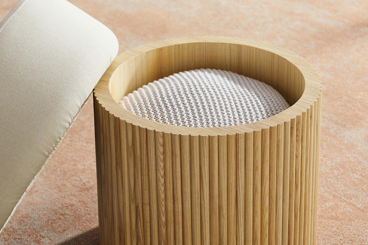 HOCKER Struktur Naturfarben, Weiß  - Naturfarben/Weiß, MODERN, Textil (50/43/50cm) - Livetastic