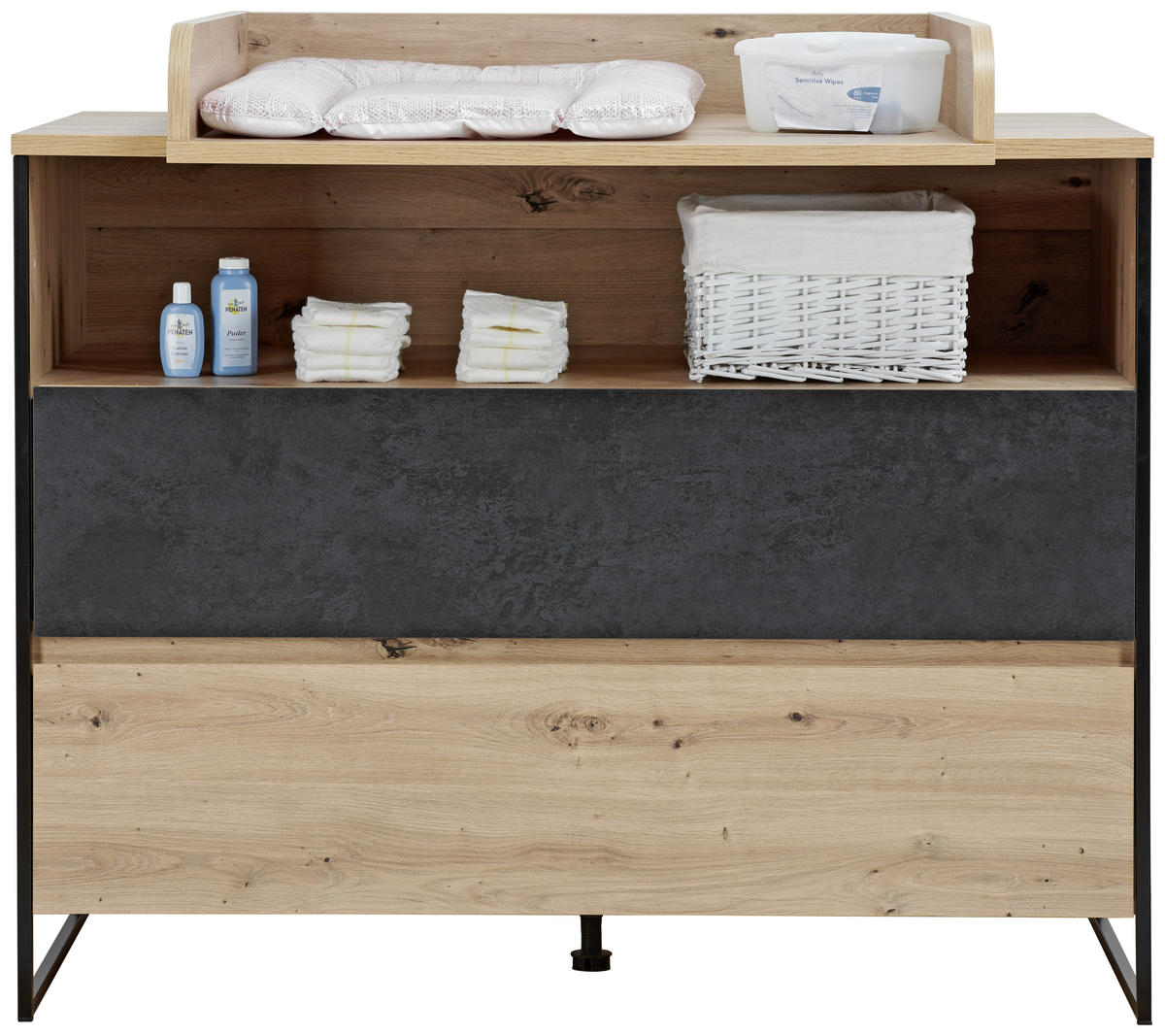 KOMODA ZA PREVIJANJE  Yunai  - boje hrasta/antracit, Trend, drvni materijal (120/106/77,8cm) - My Baby Lou