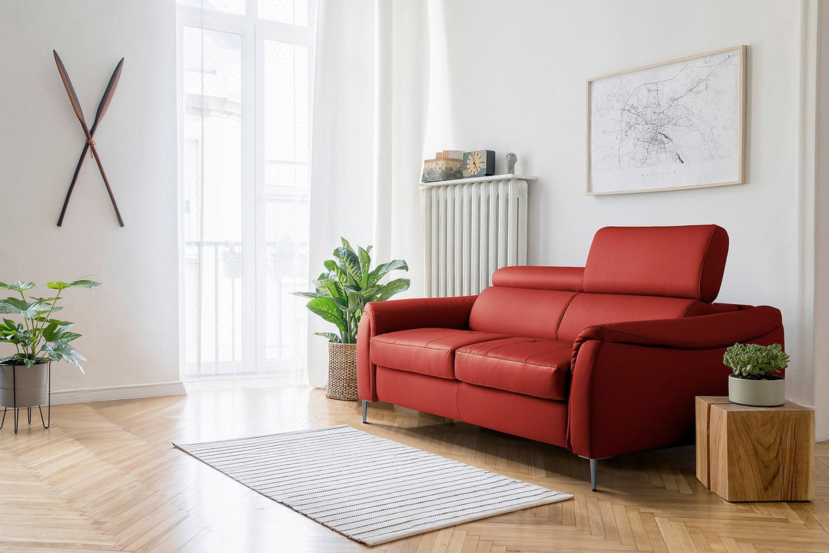 SCHLAFSOFA PAFOS Rot Echtleder Lederlook  - Rot/Schwarz, Design, Leder/Textil (203/77-98/103cm) - MID.YOU