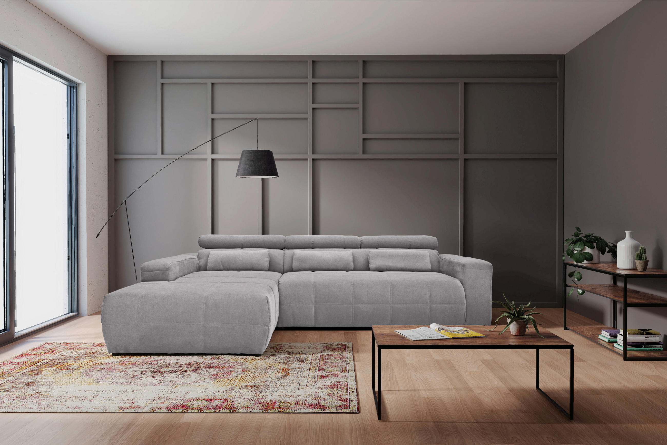 ECKSOFA in Mikrofaser Silberfarben  175/285 cm  - Silberfarben/Schwarz, Design, Kunststoff/Textil (175/285cm) - MID.YOU