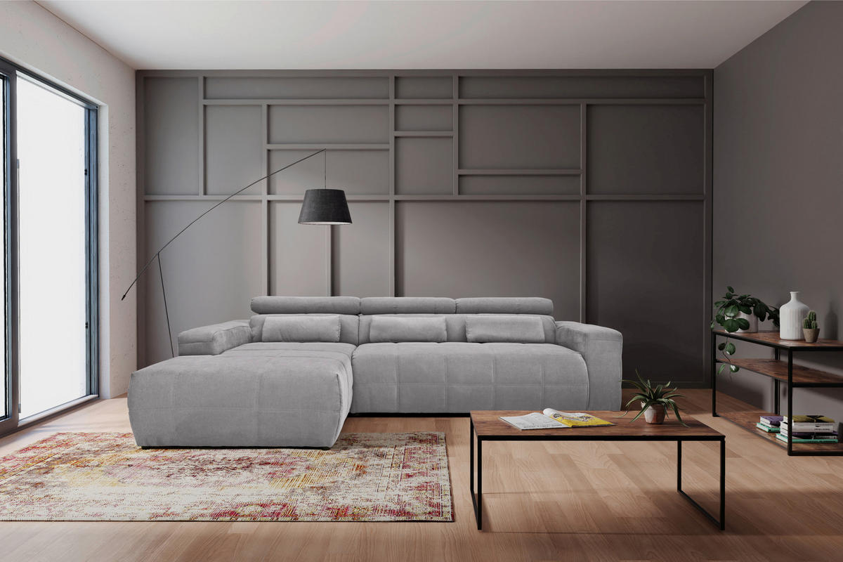 ECKSOFA Silberfarben Mikrofaser  - Silberfarben/Schwarz, Design, Kunststoff/Textil (175/285cm) - MID.YOU