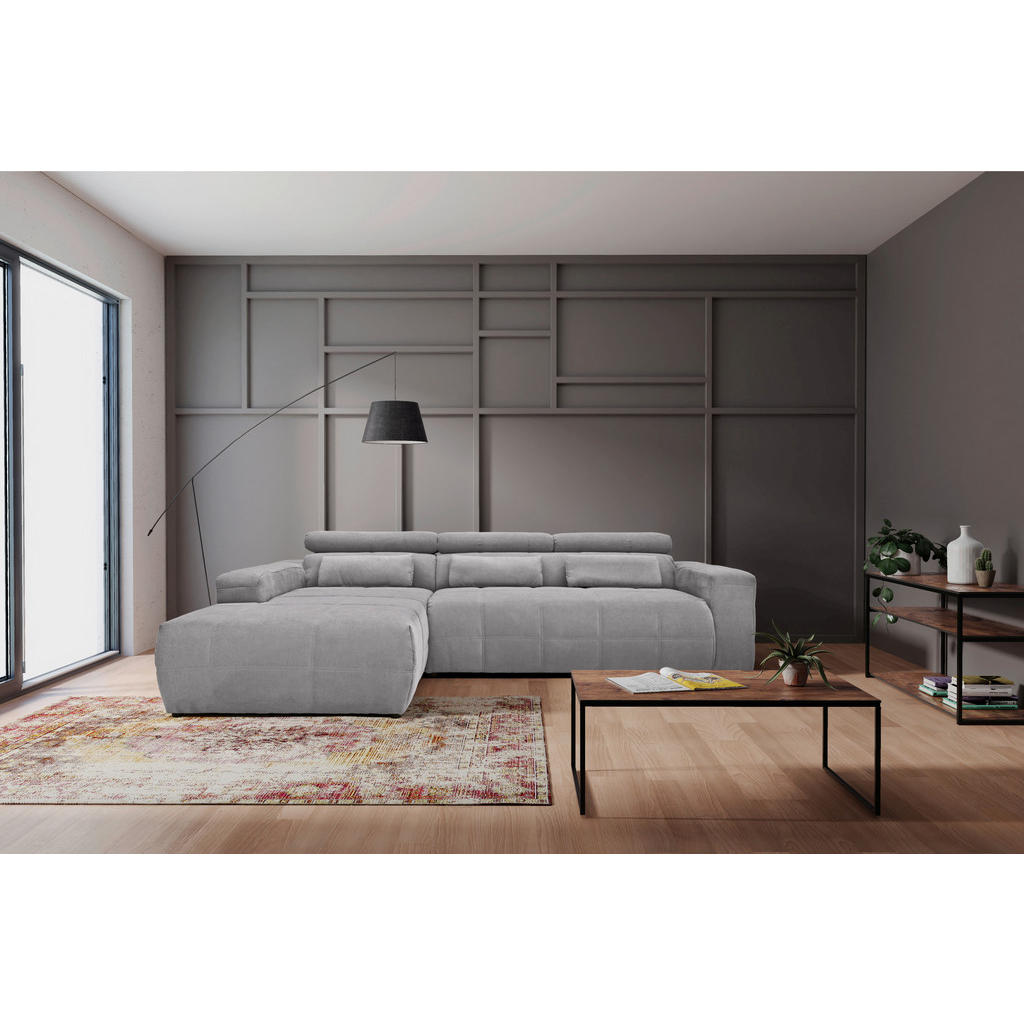 Thumbnail - Mid.you Ecksofa, Silber, Textil, Uni, 3-Sitzer, Ottomane links, L-Form, 285x175 cm, Made in EU, FSC Mix, Rücken echt, Wo...
