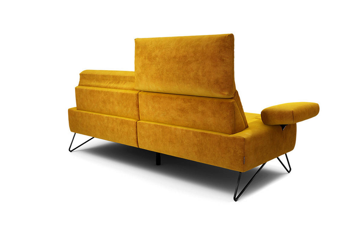 2,5-SITZER Samt Gelb  - Gelb/Schwarz, Design, Textil/Metall (204-234/85/86-94cm) - SENSOO