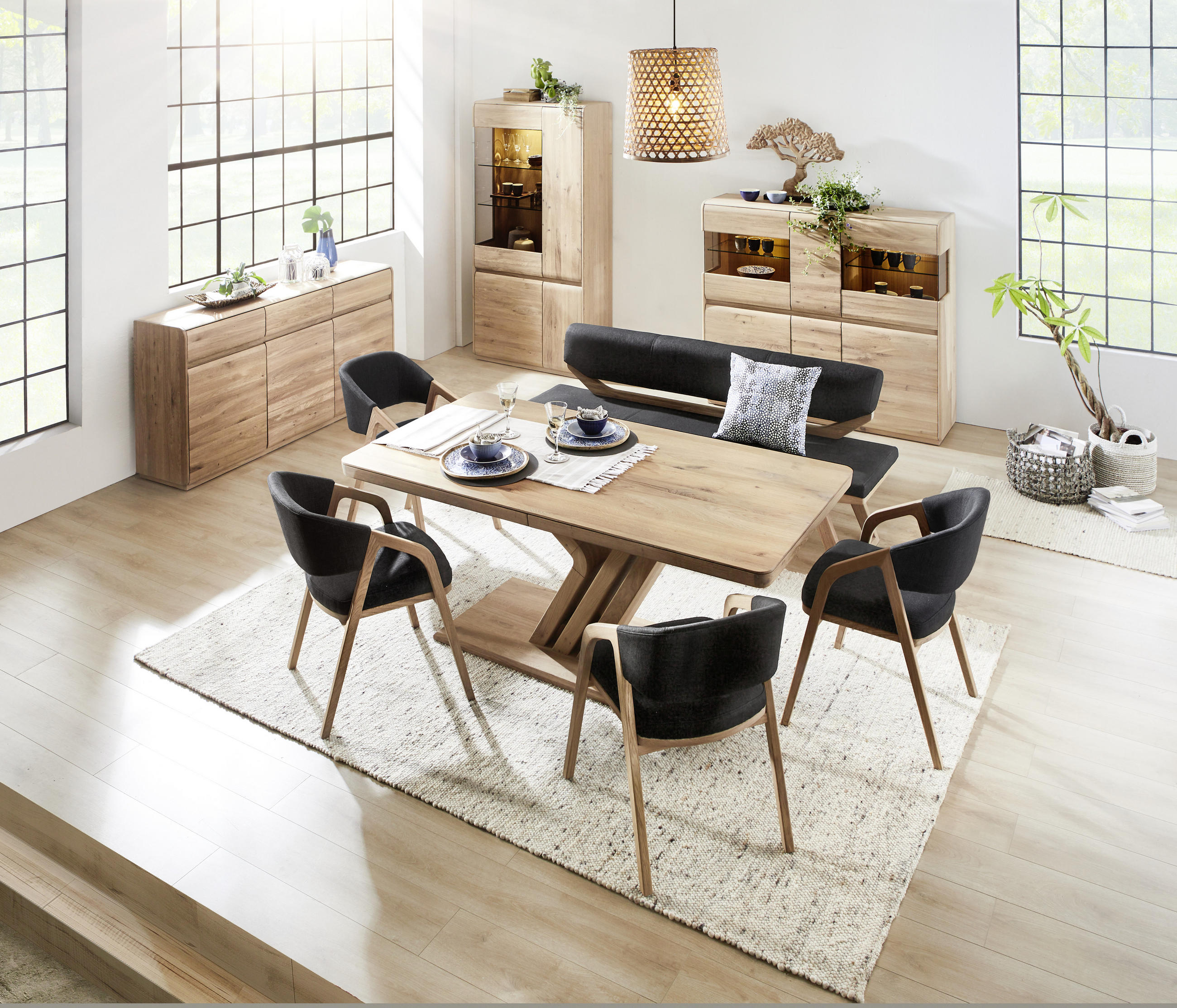 SIDEBOARD Eiche furniert, massiv Eichefarben - Eichefarben, Natur, Holz (179/91/41cm) - Linea Natura