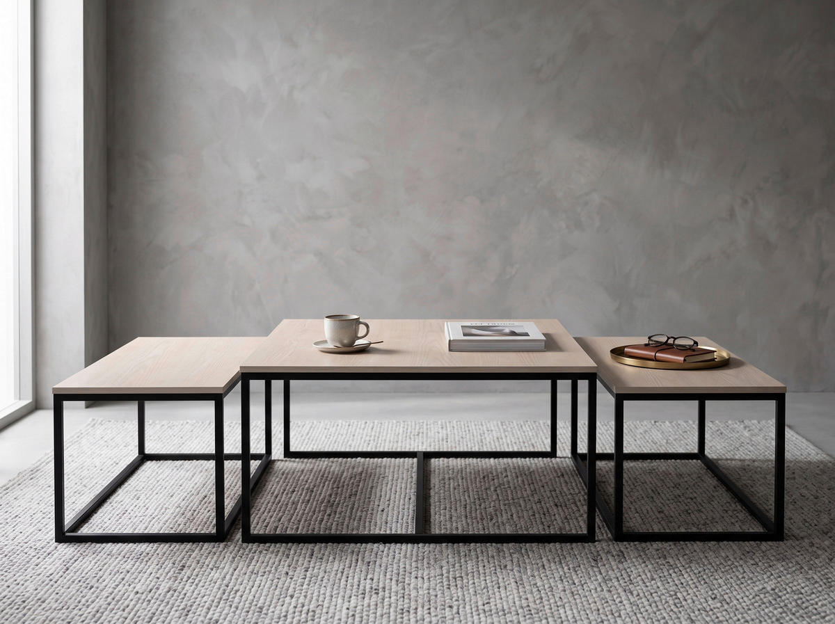 SOFFBORD SET - ek Bianco/svart, Modern, metall/trämaterial (90/90/48cm) - Niels Andersson