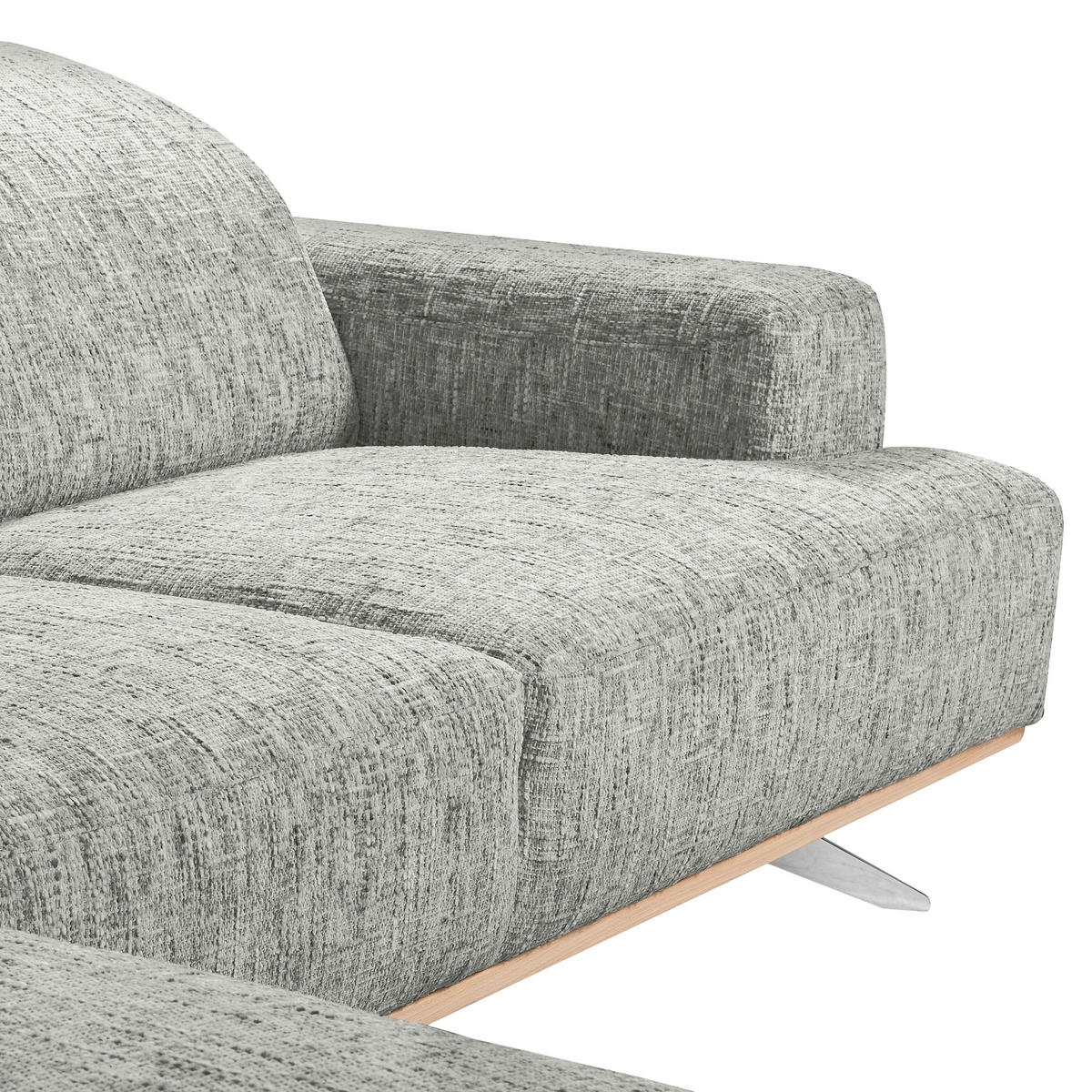 ECKSOFA PORTLAND Grau Struktur Kopfteilverstellung  - Chromfarben/Naturfarben, Design, Holz/Textil (187/295cm) - Livetastic