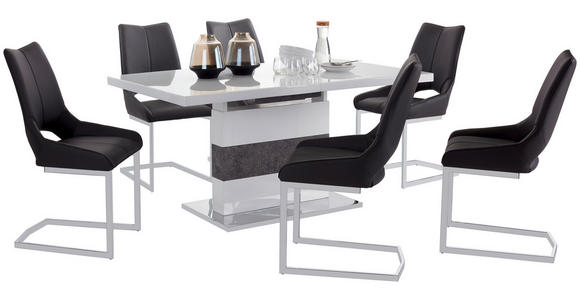 Ausziehbarer Esstisch Ralf II 160cm Betonoptik - Edelstahlfarben/Weiß, MODERN, Glas/Holzwerkstoff (160-200/76/90cm) - Luca Bessoni