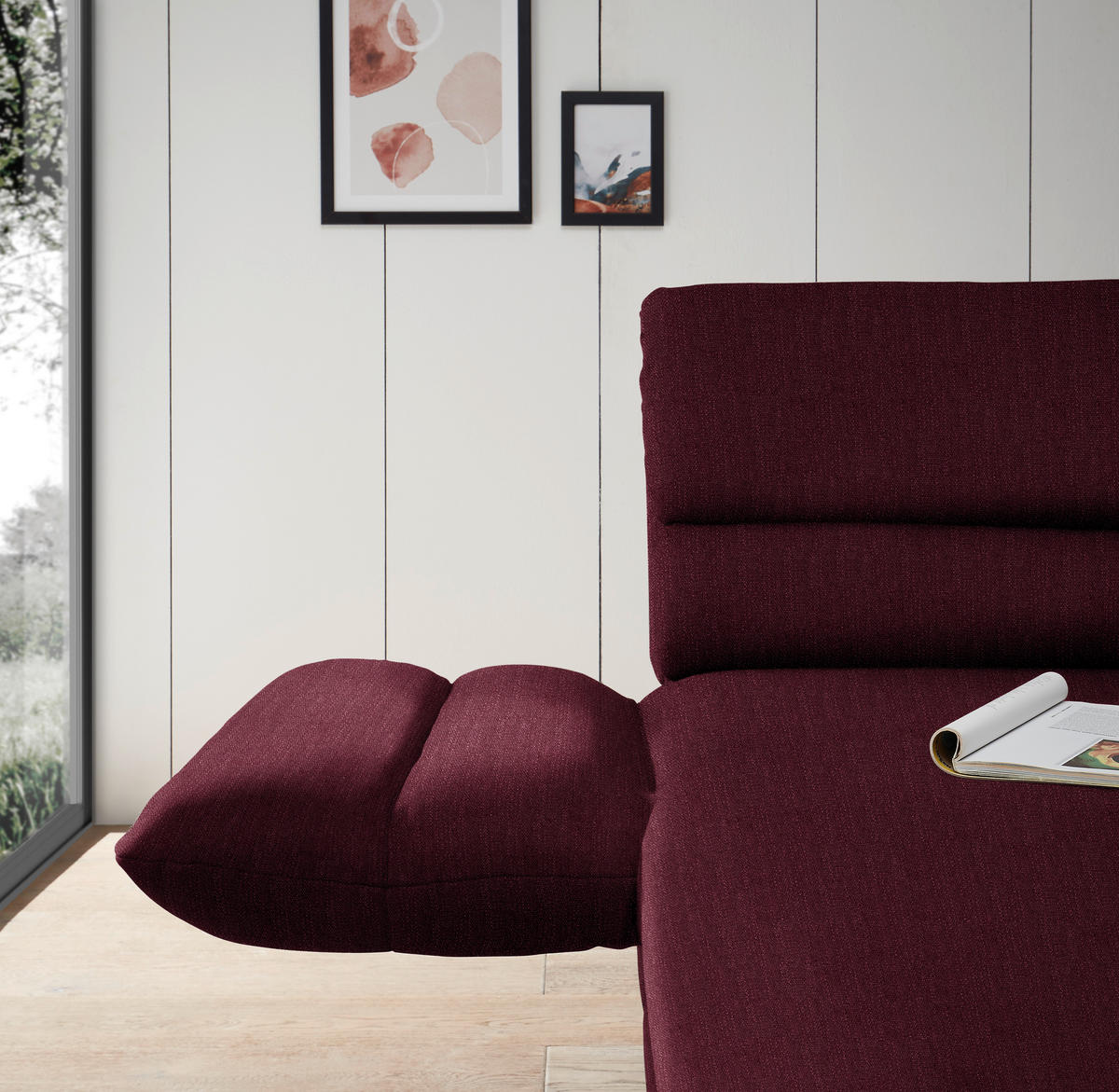 ECKSOFA in Flachgewebe Weinrot  - Weinrot/Schwarz, Design, Textil/Metall (176-217/279-327cm) - Dieter Knoll