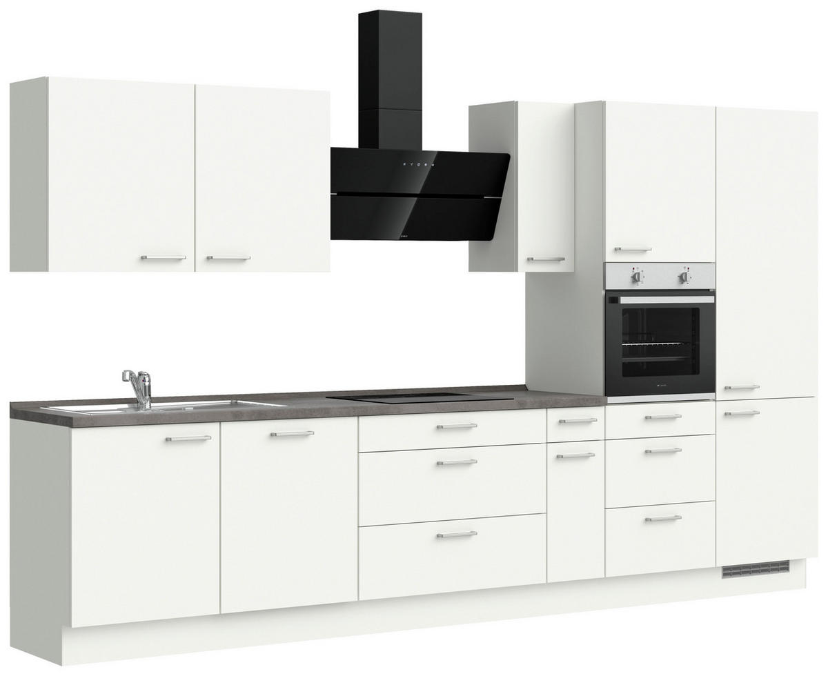 BUCĂTĂRIE FĂRĂ ELECTROCASNICE  - alb/culoare inox, Modern, metal/material pe bază de lemn (360cm) - Nobilia