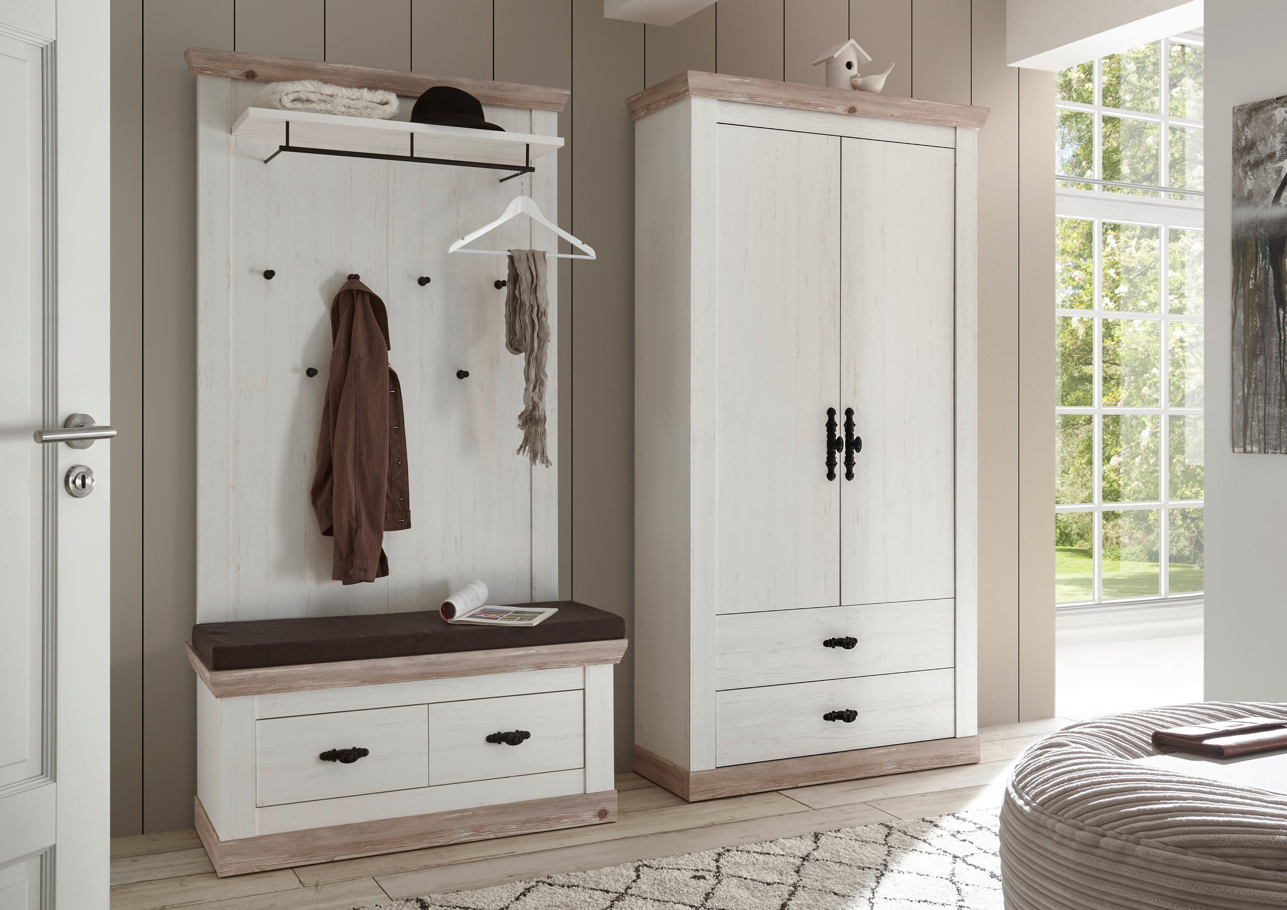 Thumbnail - Mid.you Garderobe, Pinien, Hellbraun, Holzwerkstoff, 3-teilig, 224x201x45 cm, Garderobe, Garderoben-Sets & Serien