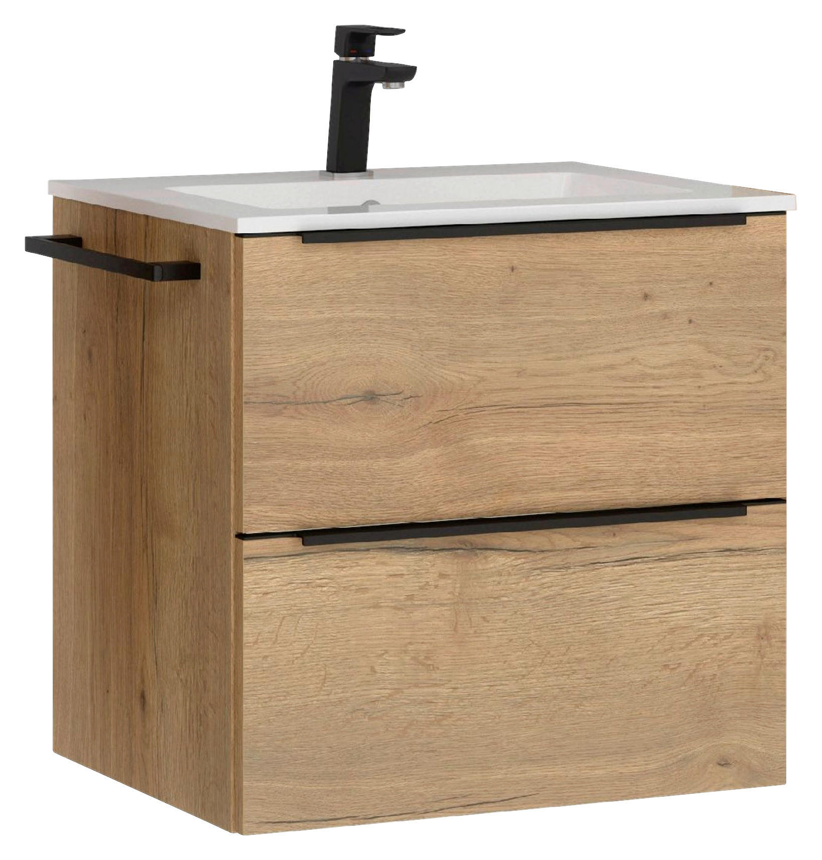 WASCHTISCHKOMBI 61 cm  - Eichefarben/Schwarz, MODERN, Holzwerkstoff/Stein (61cm) - Nobilia