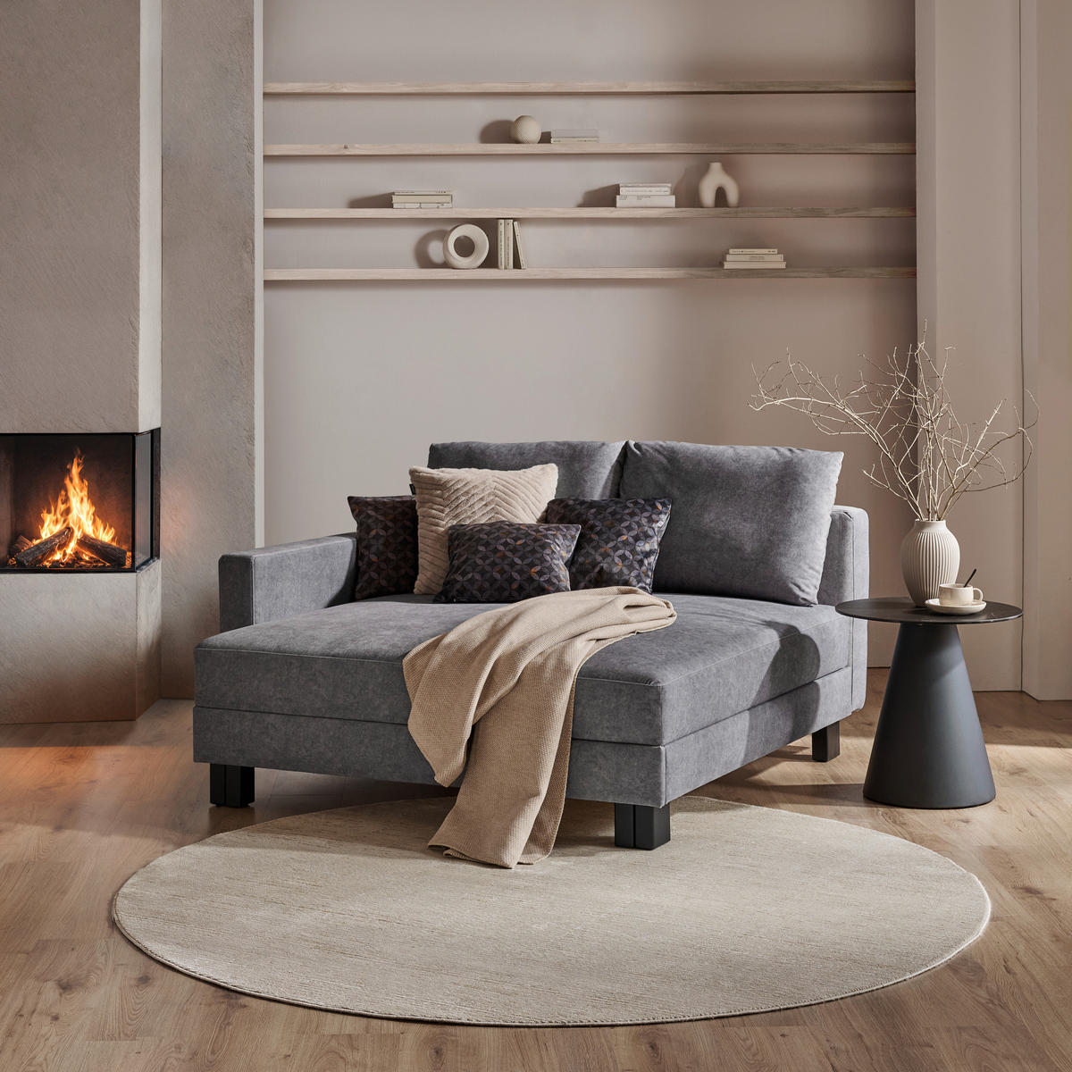 LIEGE in Velours Grau  - Eiche dunkel/Grau, MODERN, Holz/Textil (137/72/155cm) - Joka