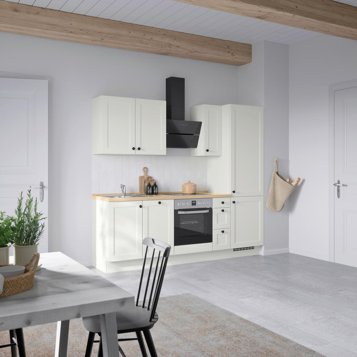 KÜCHENBLOCK Cascada 240 cm  in Weiß, Eichefarben  - Eichefarben/Schwarz, MODERN, Holzwerkstoff/Metall (240cm) - Nobilia