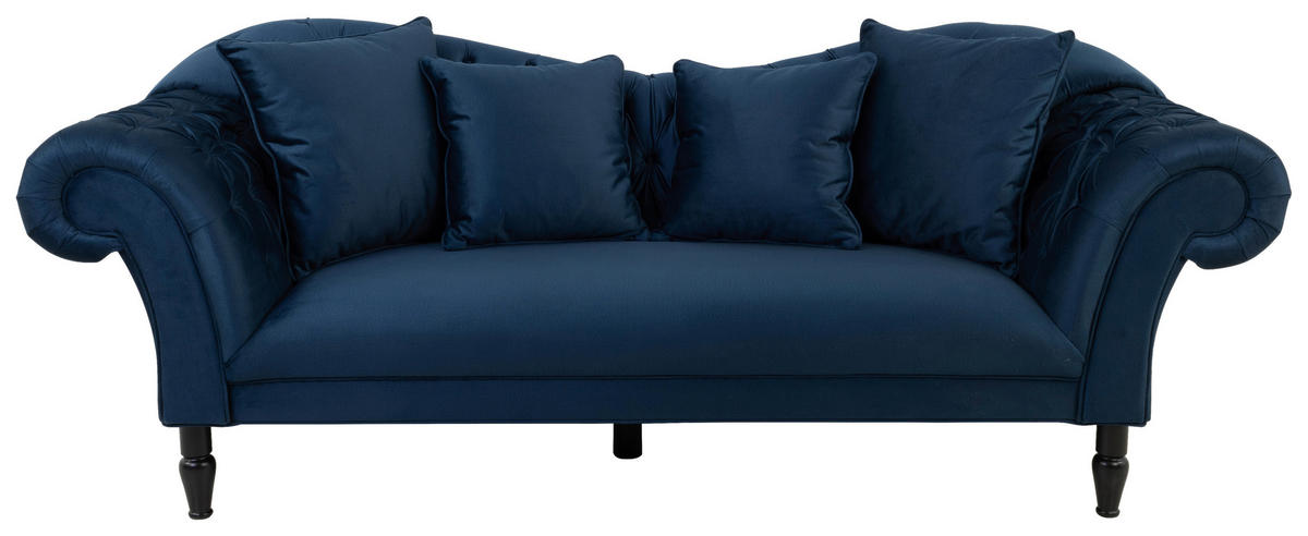 3-SITZER-SOFA  in Velours Dunkelblau  - Schwarz/Dunkelblau, Design, Holz/Textil (242/91/104cm) - MID.YOU