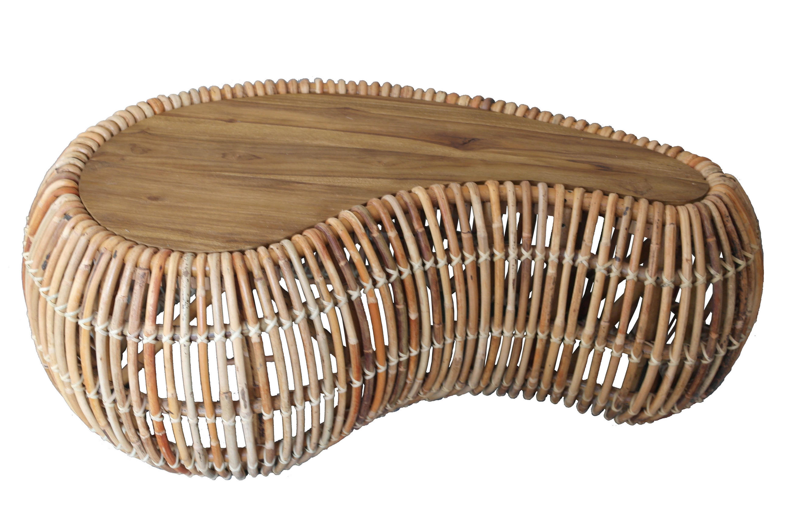 COUCHTISCH Rattan, Teakholz massiv 120/80/45 cm Freiform Naturfarben  - Naturfarben, Design, Holz (120/80/45cm) - MID.YOU