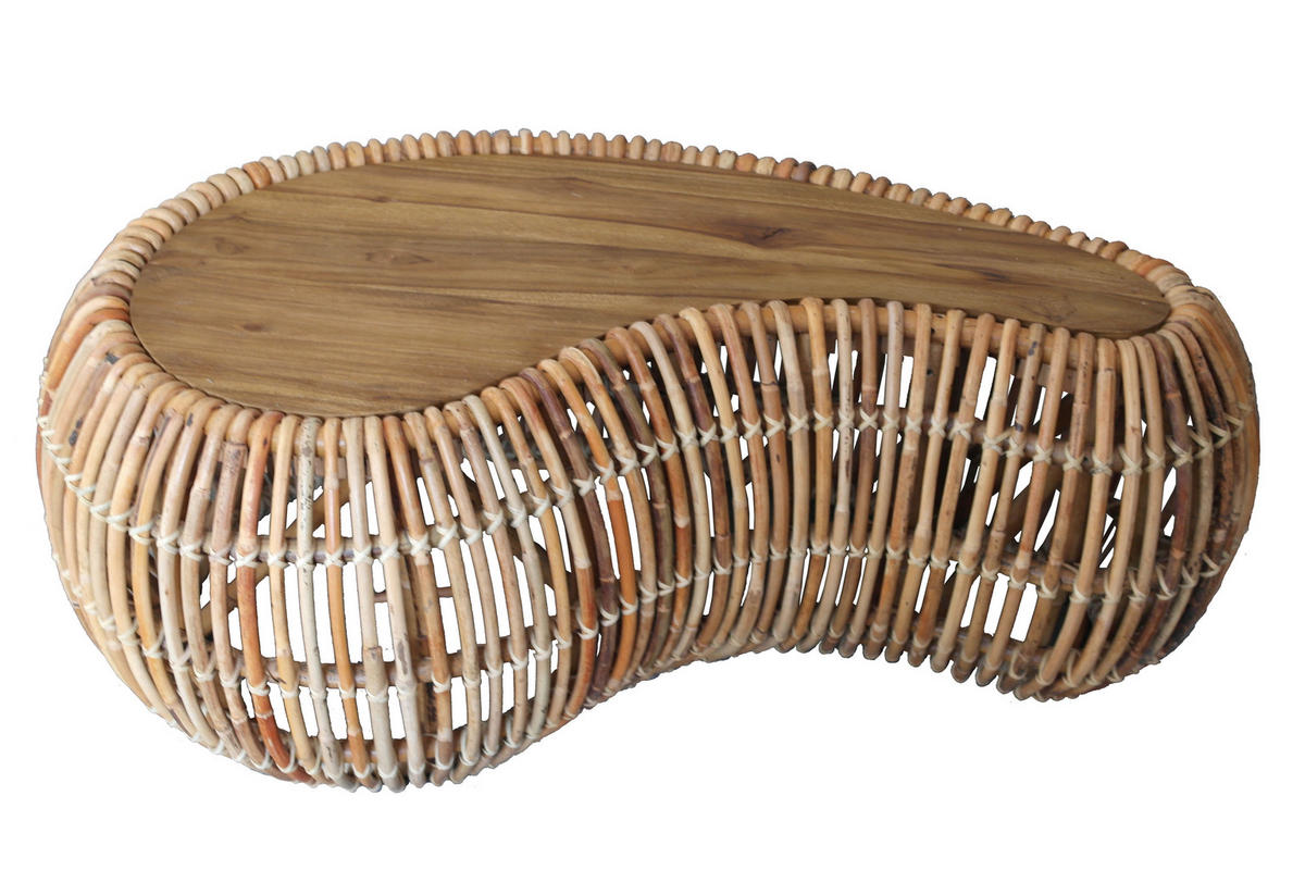 COUCHTISCH Rattan, Teakholz massiv 120/80/45 cm Freiform Naturfarben  - Naturfarben, Design, Holz (120/80/45cm) - MID.YOU