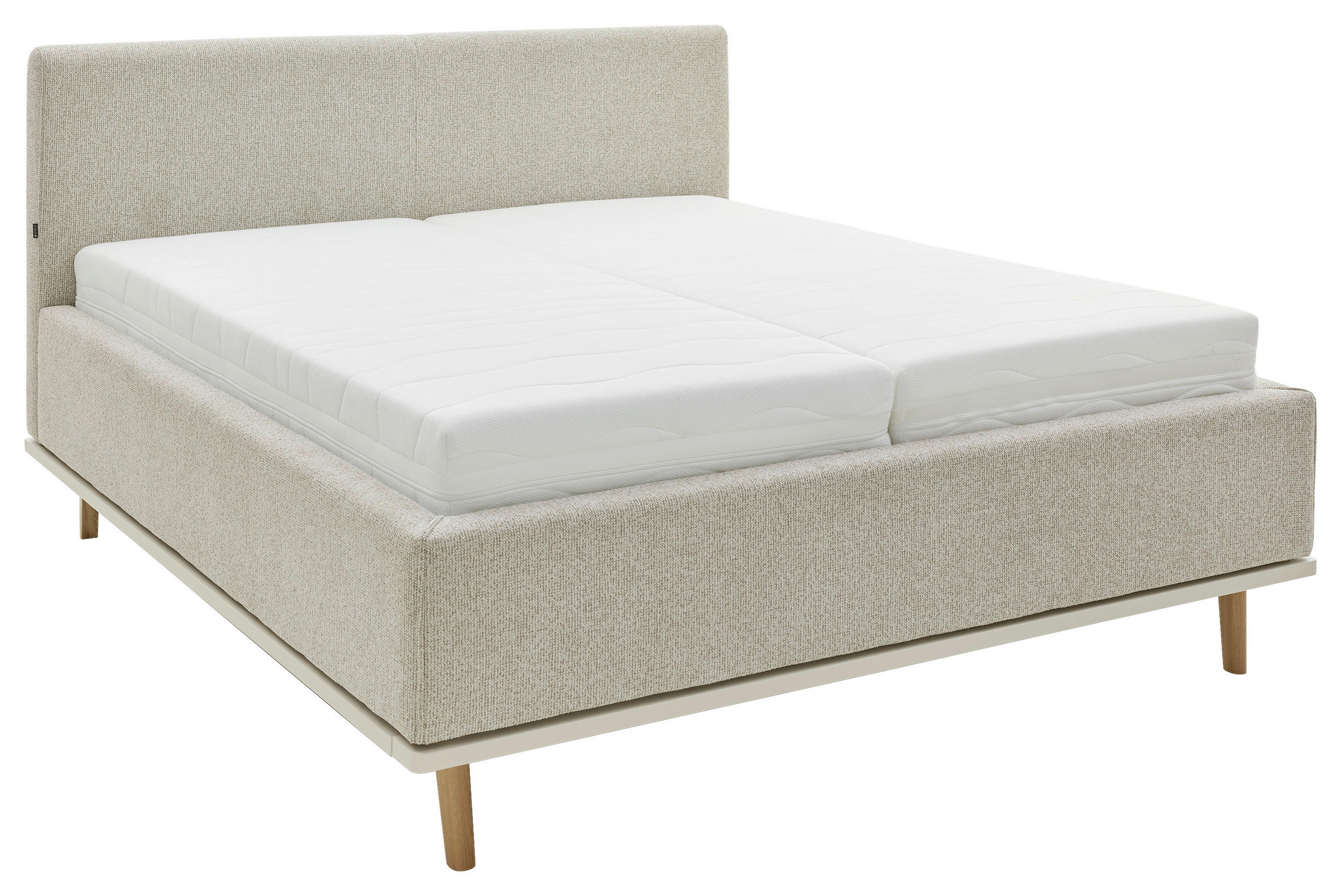 POLSTERBETT 180/200 cm,  in Beige, gepolstertes Kopfteil, Bettkasten, Lattenroste, Matratzen, H2 + H3 = mittel + fest  - Eichefarben/Birkefarben, Design, Holz/Textil (180/200cm) - Musterring