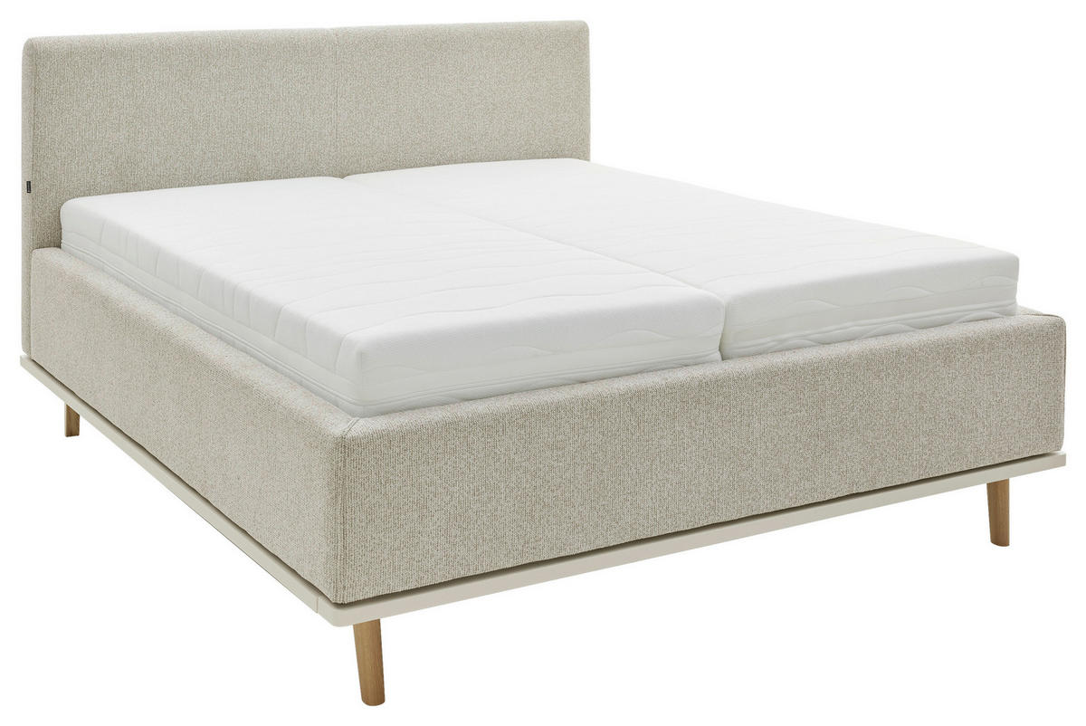 POLSTERBETT 180/200 cm,  in Beige, gepolstertes Kopfteil, Bettkasten, Lattenroste, Matratzen, H2 + H3 = mittel + fest  - Eichefarben/Birkefarben, Design, Holz/Textil (180/200cm) - Musterring