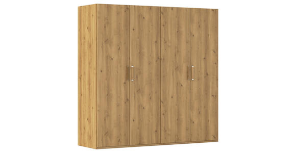 DREHTÜRENSCHRANK 201/197/60 cm 4-türig Eichefarben  - Eichefarben/Silberfarben, Design, Holzwerkstoff/Kunststoff (201/197/60cm) - Novel