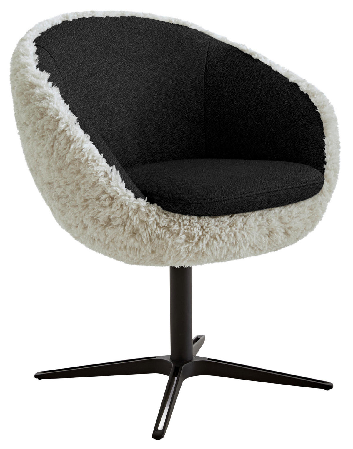 ARMLEHNSTUHL  Beinauswahl, Lederauswahl, Stoffauswahl, Sitzfläche 360° drehbar Hochflor Kombination Echtleder/Stoff  - Anthrazit/Beige, Design, Leder/Textil (65/81/61cm) - Koinor