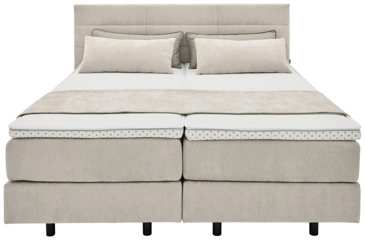 BOXSPRINGBETT 180/200 cm,  in Creme, gepolstertes Kopfteil, Matratzen, H3 + H4 = fest + sehr fest  - Creme/Schwarz, KONVENTIONELL, Holzwerkstoff/Kunststoff (180/200cm) - Musterring
