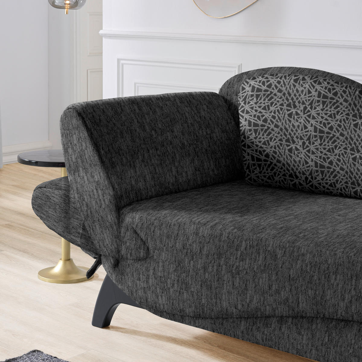 RÉCAMIERE in Webstoff Anthrazit  - Anthrazit/Schwarz, Modern, Holz/Textil (171-190/87/84cm) - Joka
