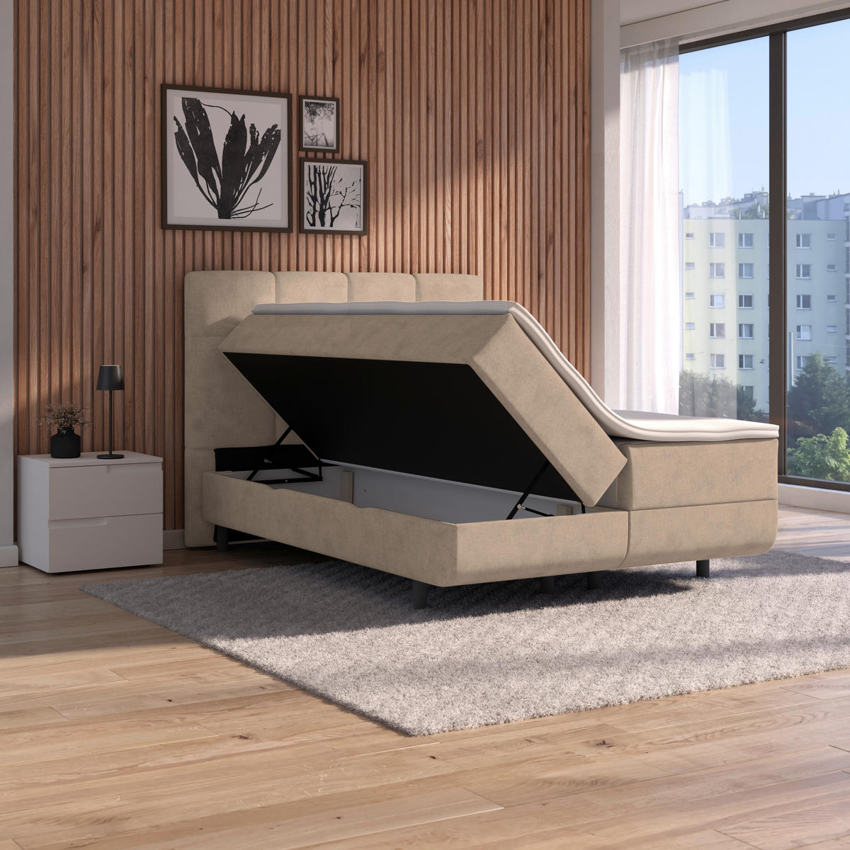 POLSTERBETT Bettkasten, Topper 140/200 cm  in Beige  - Beige/Schwarz, MODERN, Kunststoff/Textil (140/200cm) - MID.YOU