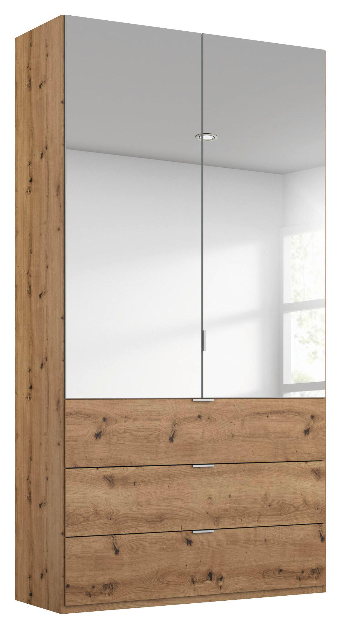DREHTÜRENSCHRANK 2-türig Eichefarben  - Eichefarben/Alufarben, Trend, Glas/Holzwerkstoff (101/223/60cm) - Stylife