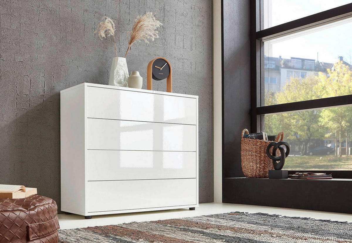 SIDEBOARD Mailand Set 14  in 184,5/73/33 cm  - Weiß Hochglanz/Schwarz, MODERN, Holzwerkstoff/Kunststoff (184,5/73/33cm) - MID.YOU