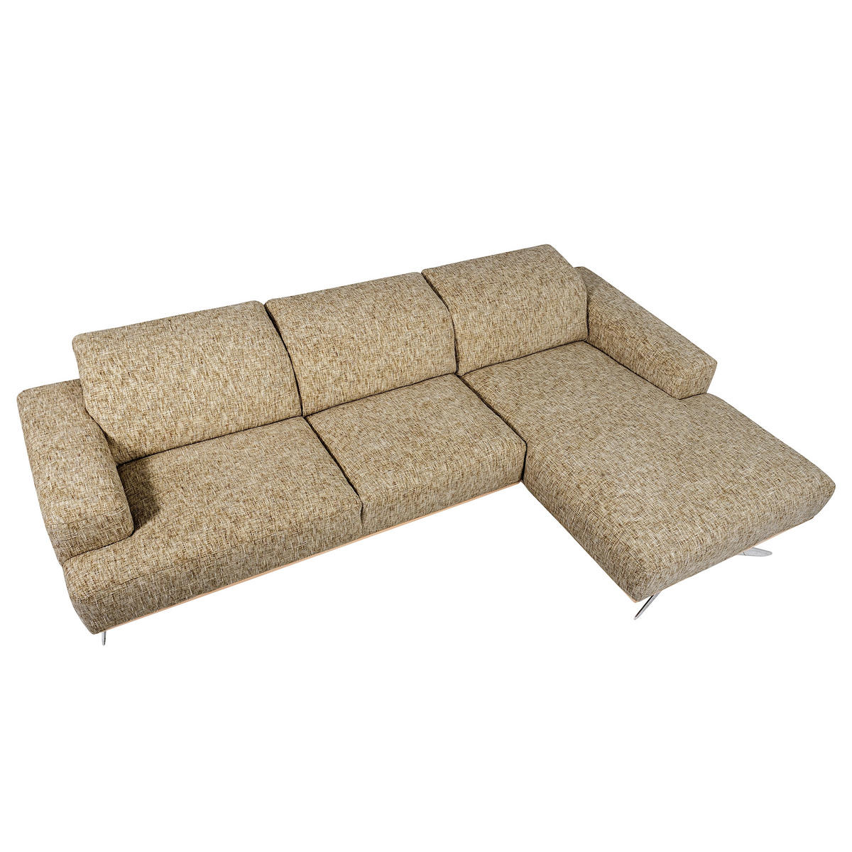 ECKSOFA PORTLAND in Struktur Hellbraun Kopfteilverstellung  295/187 cm  - Chromfarben/Hellbraun, Design, Holz/Textil (295/187cm) - Livetastic