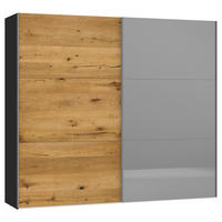 SCHWEBETÜRENSCHRANK  in Schwarz, Eichefarben  - Eichefarben/Silberfarben, Design, Glas/Holz (252,8/220/65cm) - Jutzler