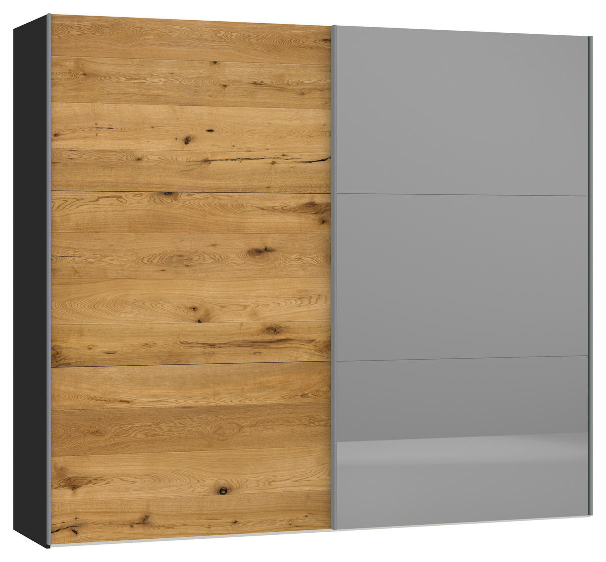 SCHWEBETÜRENSCHRANK  in Schwarz, Eichefarben  - Eichefarben/Silberfarben, Design, Glas/Holz (252,8/220/65cm) - Jutzler
