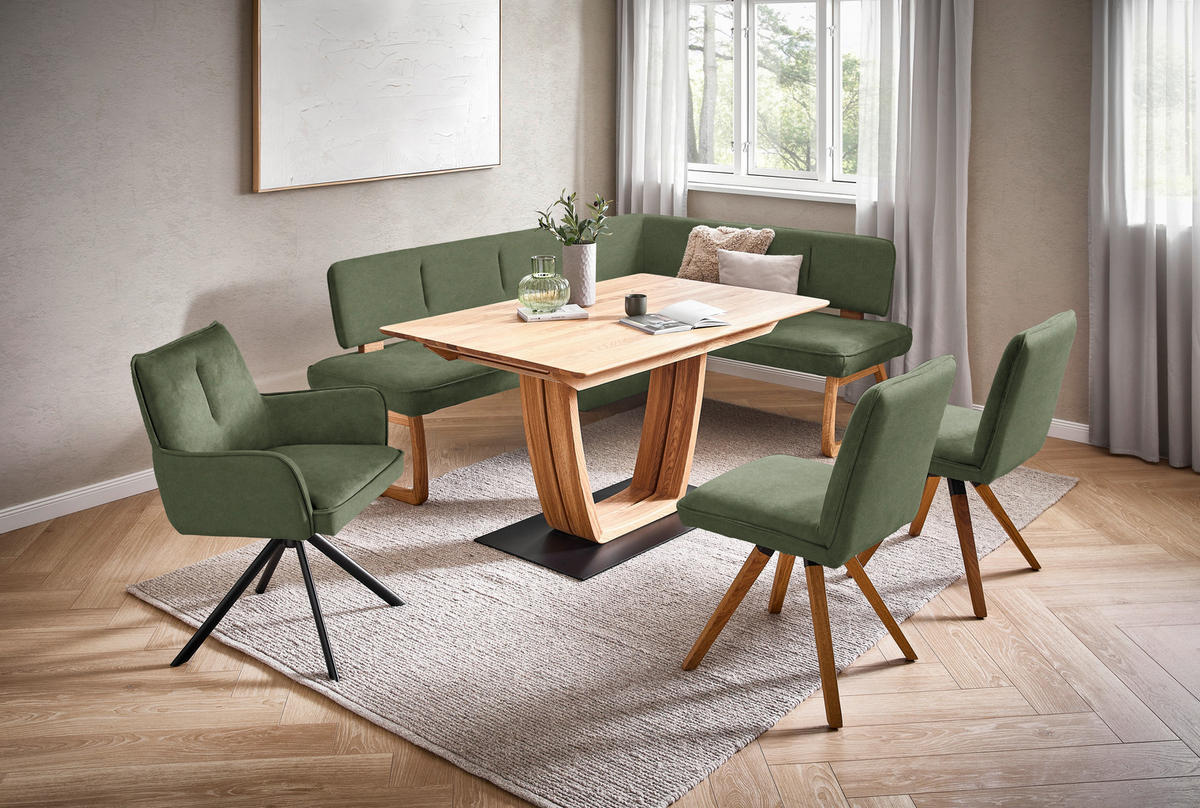 ECKBANK 155/208 cm Webstoff, Mikrofaser Dunkelgrün Eiche vollmassiv   - Dunkelgrün, KONVENTIONELL, Holz/Textil (155/208cm) - Venda