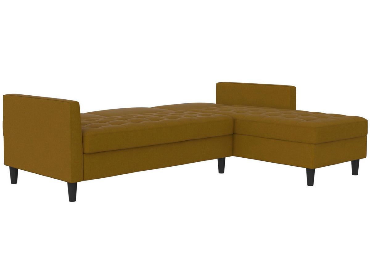 ECKSOFA PALERMO Currygelb Webstoff, Leinenoptik Schlaffunktion, Stauraum  - Currygelb/Schwarz, Basics, Kunststoff/Textil (213/154cm) - Livetastic